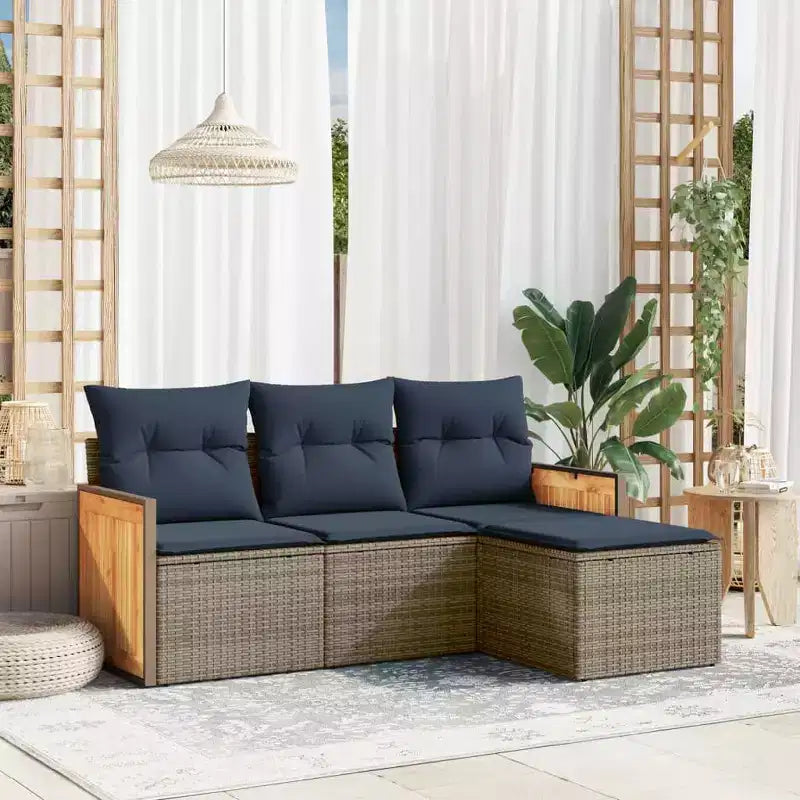 vidaXL Salon de jardin noir en rotin synthétique avec pieds réglables