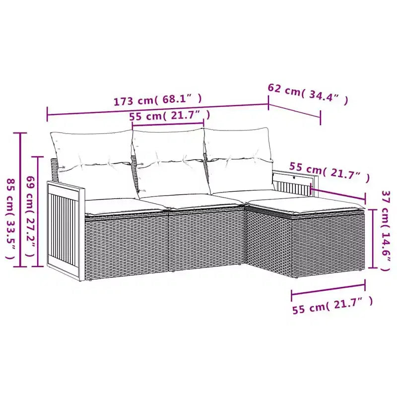 vidaXL Salon de jardin noir en rotin synthétique avec pieds réglables