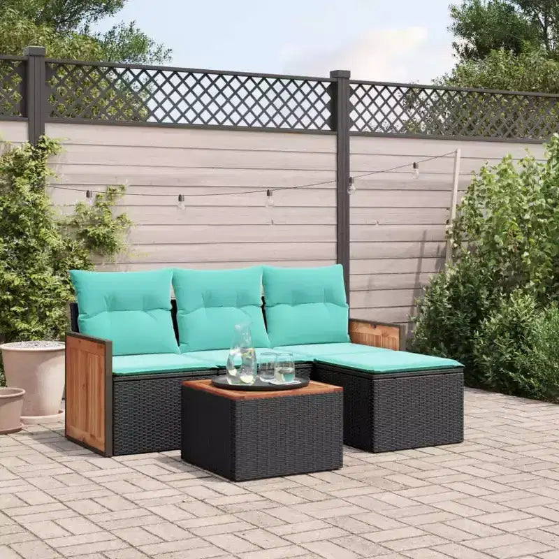 vidaXL Salon de jardin noir en rotin synthétique avec pieds réglables
