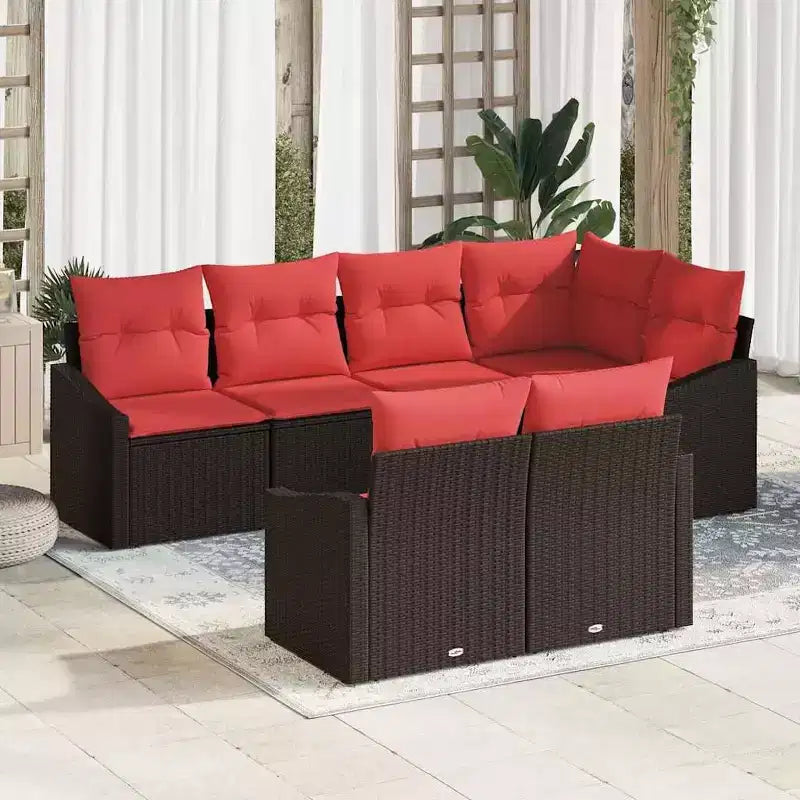 vidaXL Salon de jardin 7 pcs en résine tressée marron - Marron
