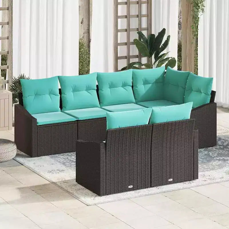 vidaXL Salon de jardin 7 pcs en résine tressée marron - Marron