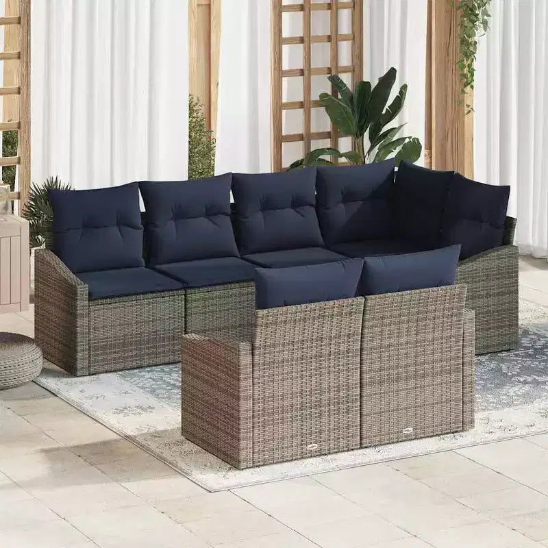 vidaXL Salon de jardin 7 pcs en résine tressée marron - Marron