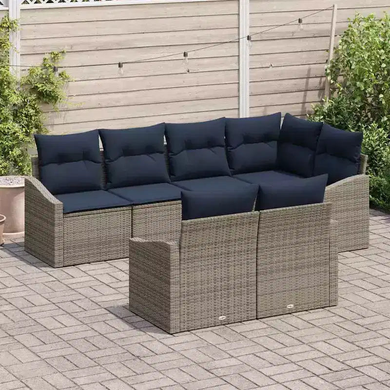 vidaXL Salon de jardin 7 pcs en résine tressée marron - Marron