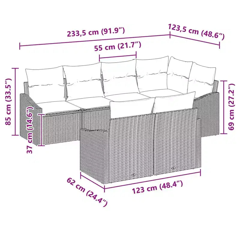 vidaXL Salon de jardin 7 pcs en résine tressée marron - Marron