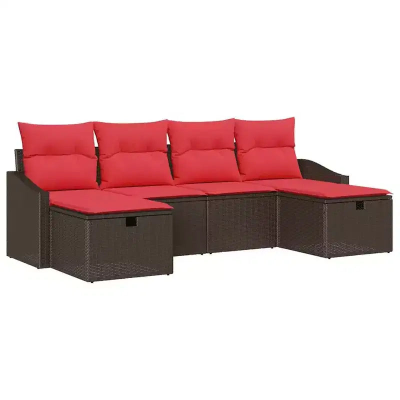vidaXL Garden Sofa Set with Cushion 6 pcs Brown Poly rattan - Brown Red