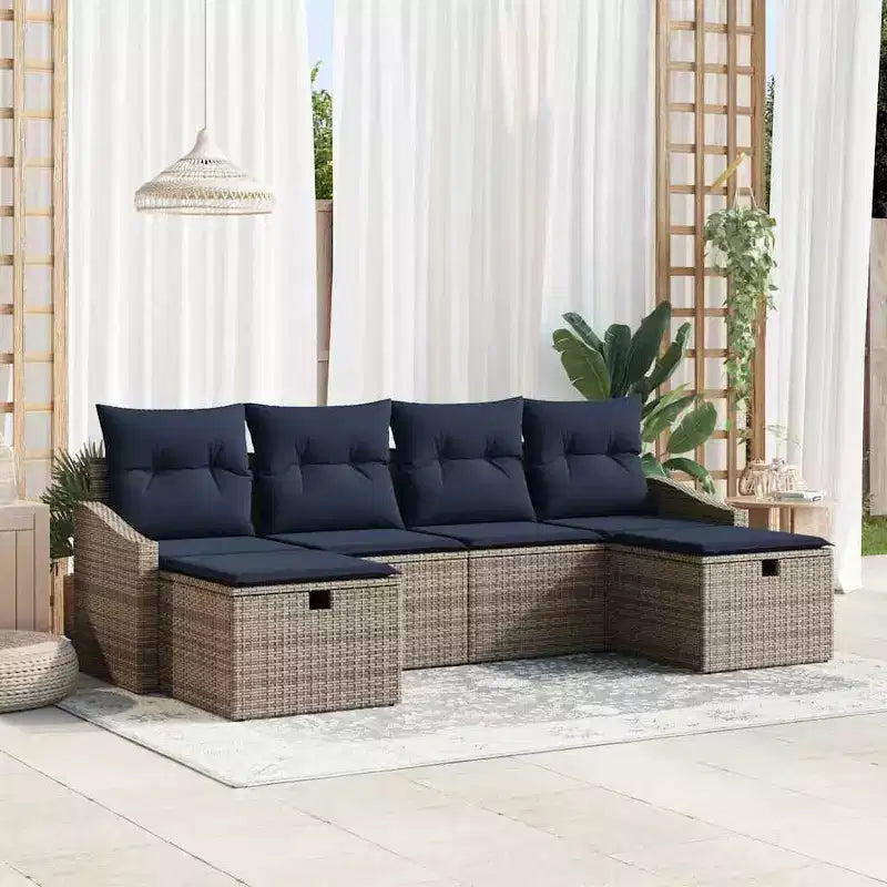 vidaXL Salon de jardin avec coussins 6 pcs Résine tressée marron - Rouge marron
