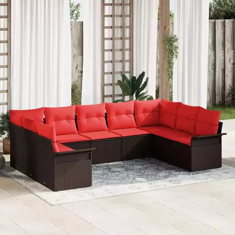 vidaXL Salon de jardin avec coussins 9 pcs Résine tressée marron