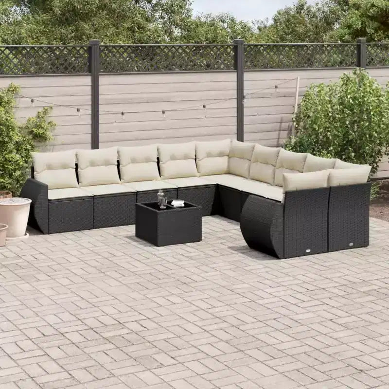 vidaXL Salon de jardin 11 pièces avec coussins en résine tressée noir