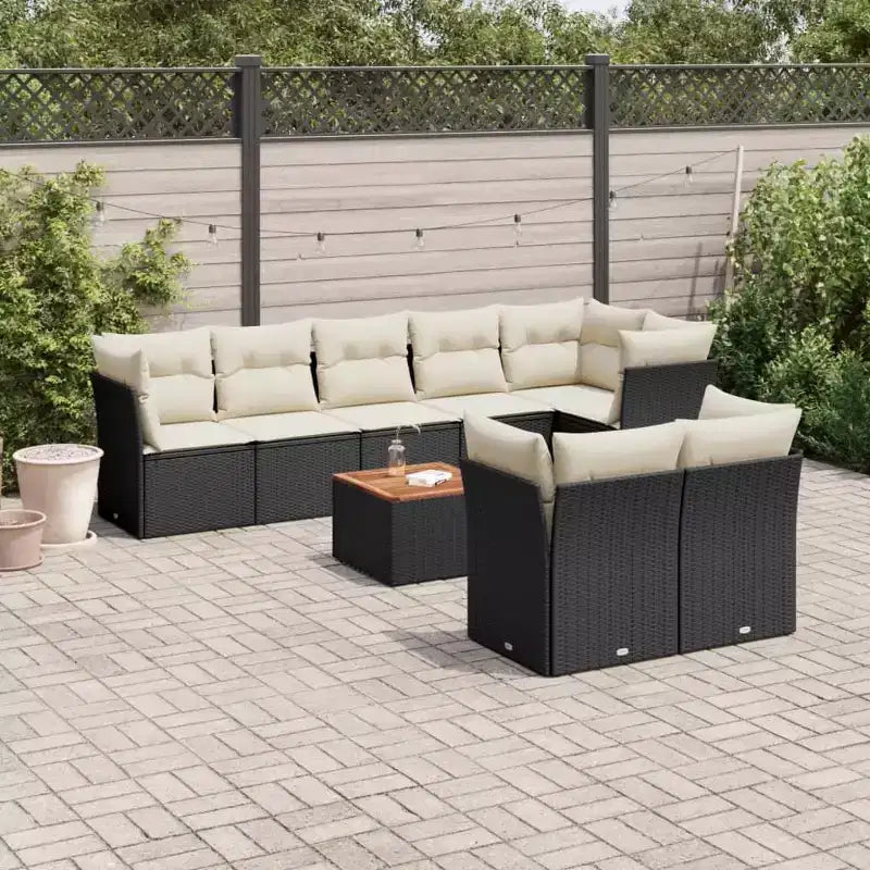 vidaXL Salon de jardin 9 pcs avec coussins résine tressée