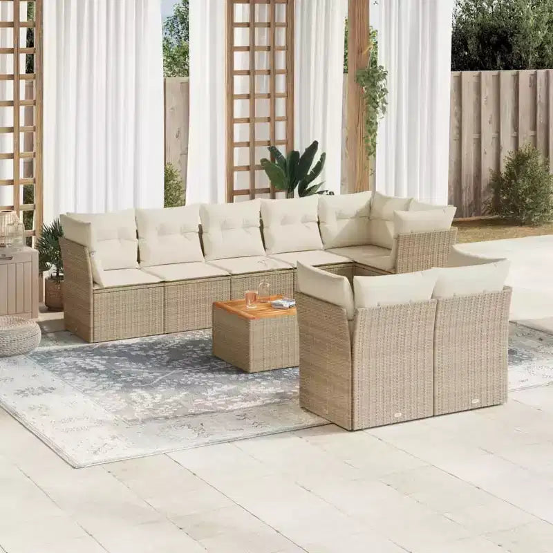 vidaXL Salon de jardin 9 pcs avec coussins résine tressée