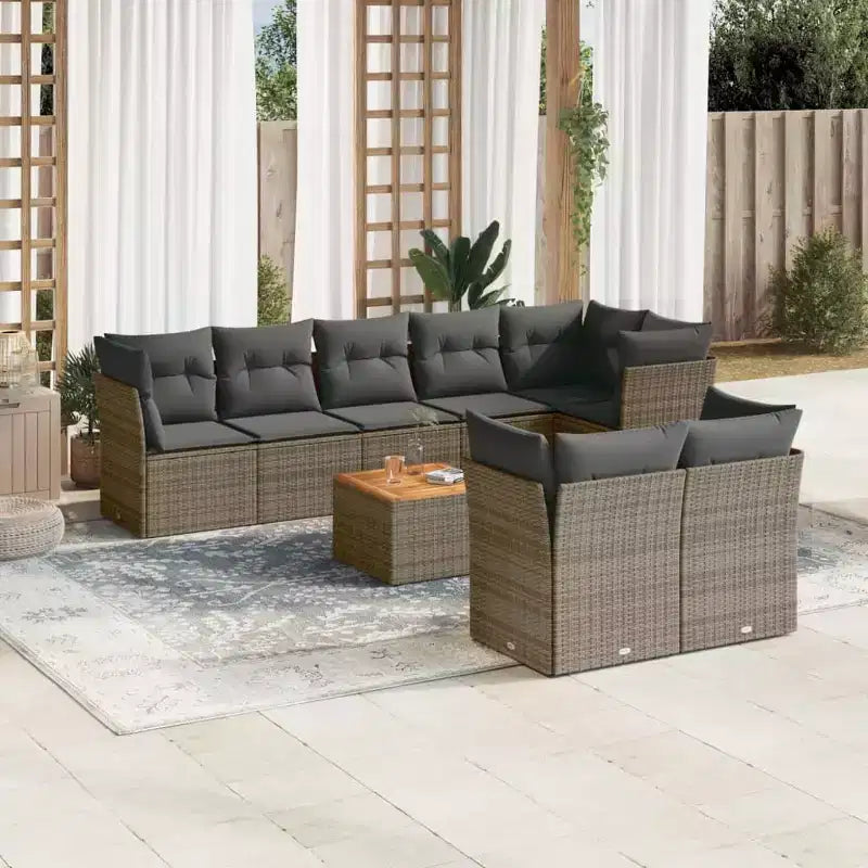 vidaXL Salon de jardin 9 pcs avec coussins résine tressée