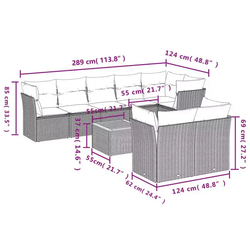 vidaXL Salon de jardin 9 pcs avec coussins résine tressée