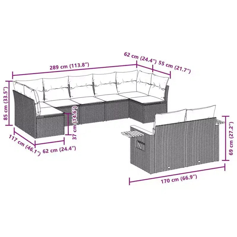 vidaXL Ensemble de canapé de jardin 10 pièces avec coussins, sectionnel d'extérieur en résine tressée, plusieurs couleurs/modèles