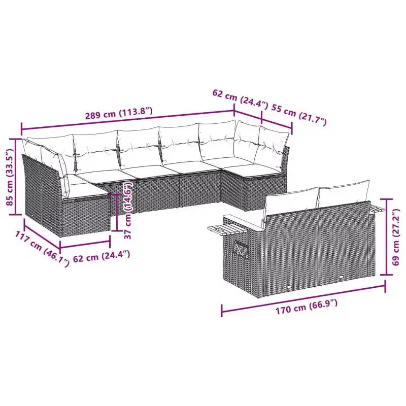vidaXL Ensemble de canapé de jardin 10 pièces avec coussins, sectionnel d'extérieur en résine tressée, plusieurs couleurs/modèles