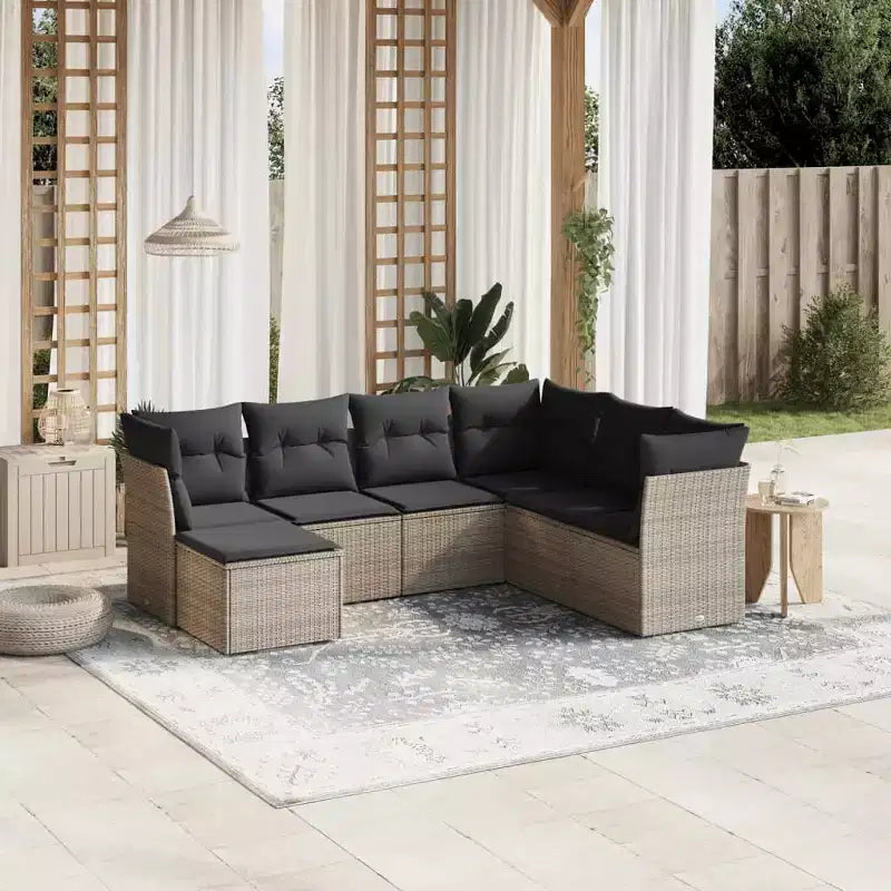 vidaXL Ensemble de canapés de jardin 7 pièces avec coussins, résine tressée