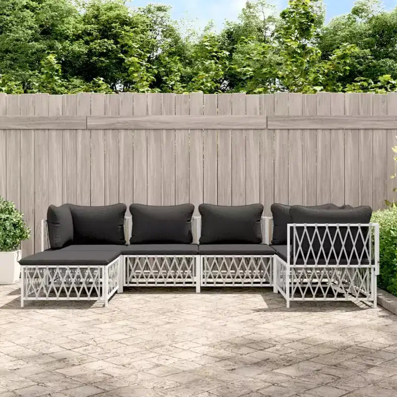 vidaXL Salon de jardin 6 pièces avec coussins en acier blanc