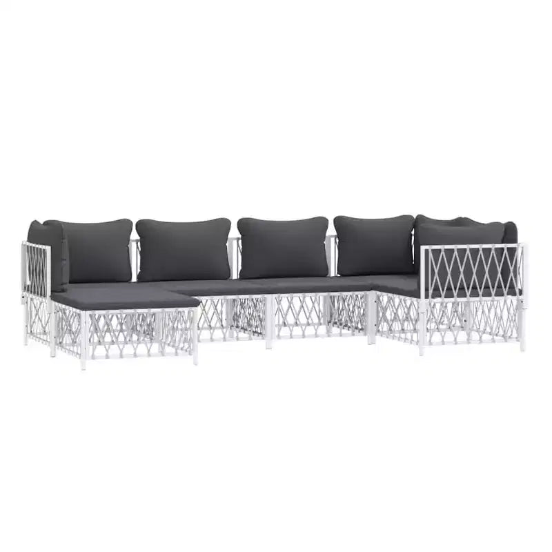 vidaXL Salon de jardin 6 pièces avec coussins en acier blanc