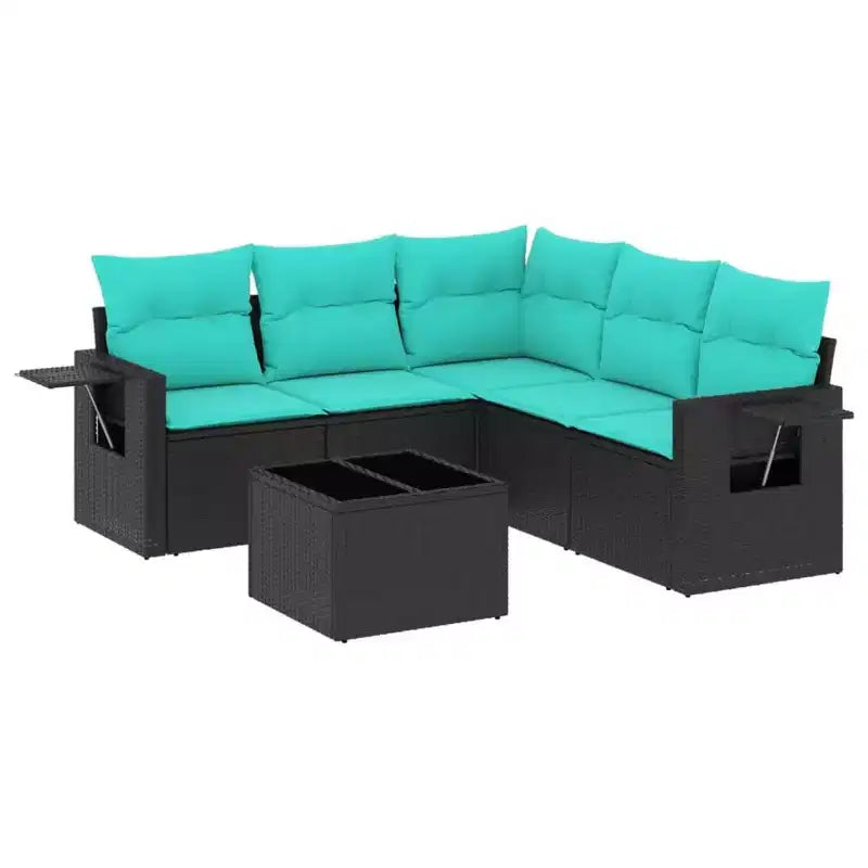 vidaXL 6 Piece Patio Sofa Set with Cushions Black Poly Rattan