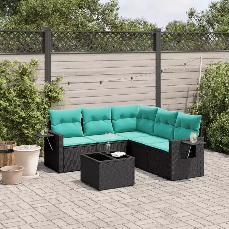 vidaXL Ensemble de canapés de jardin 6 pièces avec coussins Résine tressée noire