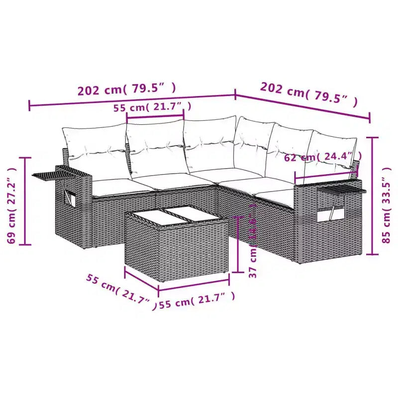 vidaXL Ensemble de canapés de jardin 6 pièces avec coussins Résine tressée noire