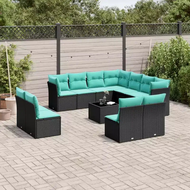 vidaXL Ensemble de canapés de jardin 13 pièces avec coussins résine tressée noir