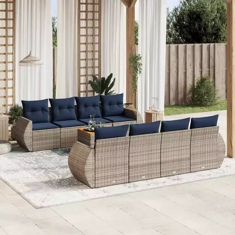vidaXL Salon de jardin 9 pcs avec coussins résine tressée