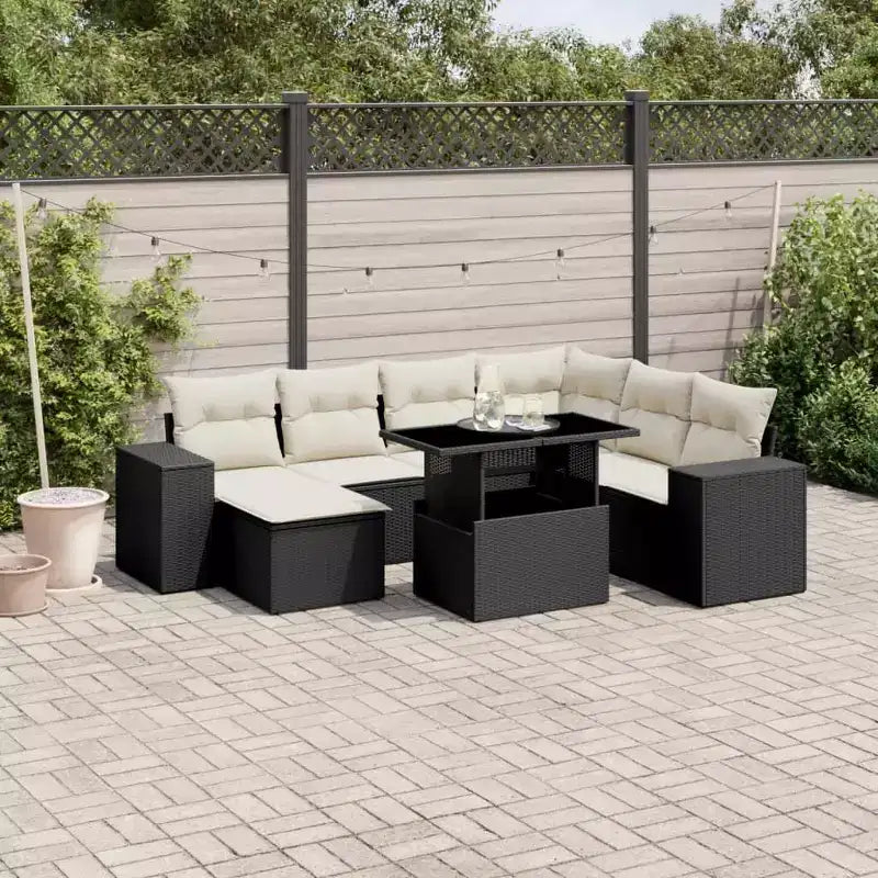 vidaXL Salon de jardin 8 pcs avec coussins résine tressée noir