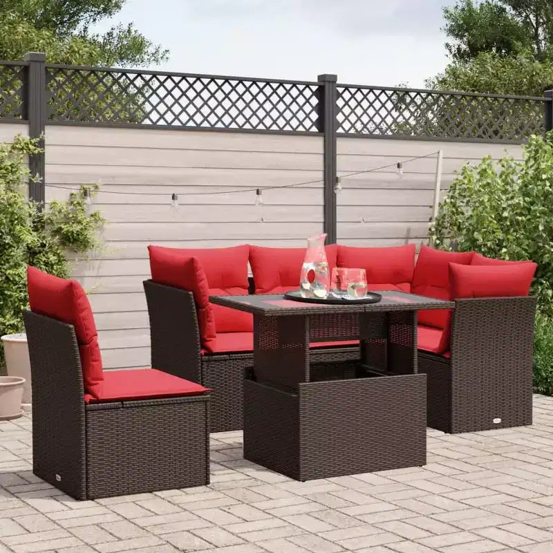 vidaXL Salon de jardin avec coussins, modulable, 6 pièces, résine tressée