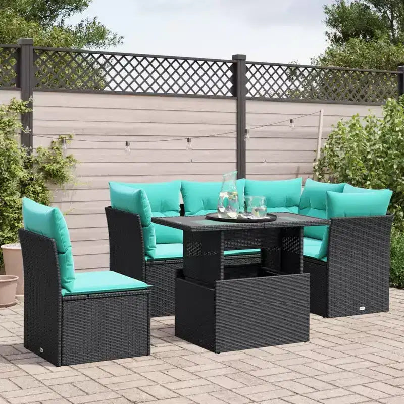 vidaXL Salon de jardin avec coussins, modulable, 6 pièces, résine tressée