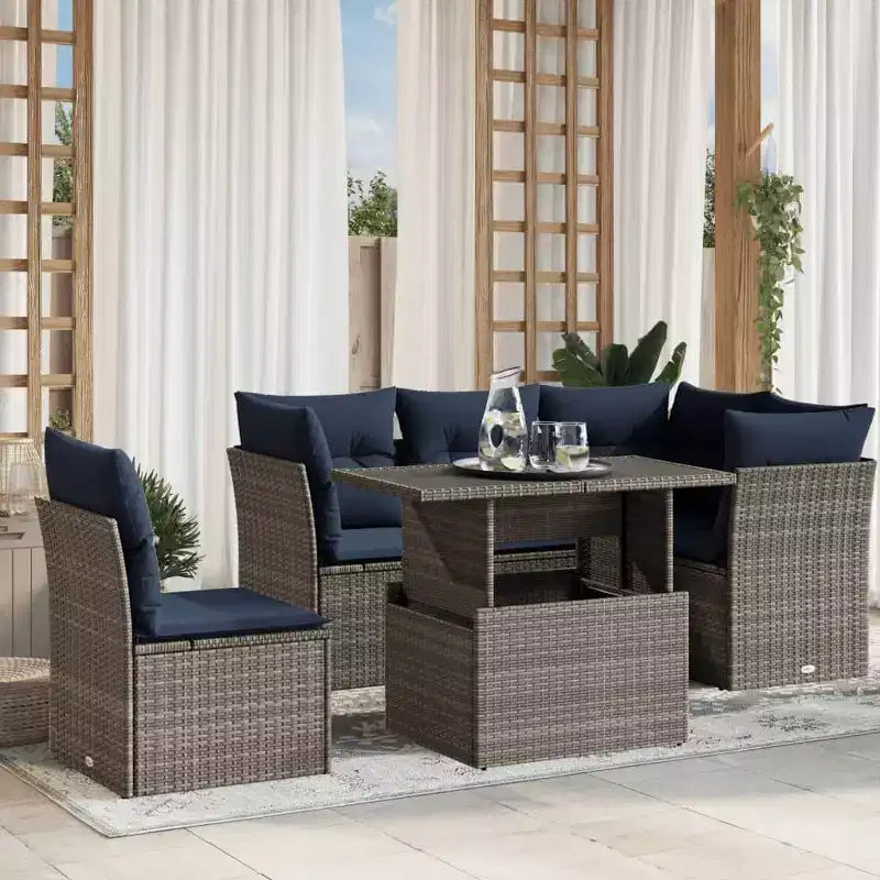vidaXL Salon de jardin avec coussins, modulable, 6 pièces, résine tressée