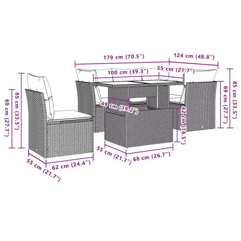 vidaXL Salon de jardin avec coussins, modulable, 6 pièces, résine tressée