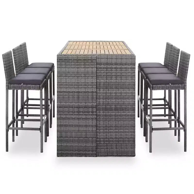 vidaXL Ensemble de bar de jardin 7 pièces Table et chaises de bar d'extérieur en résine tressée noir