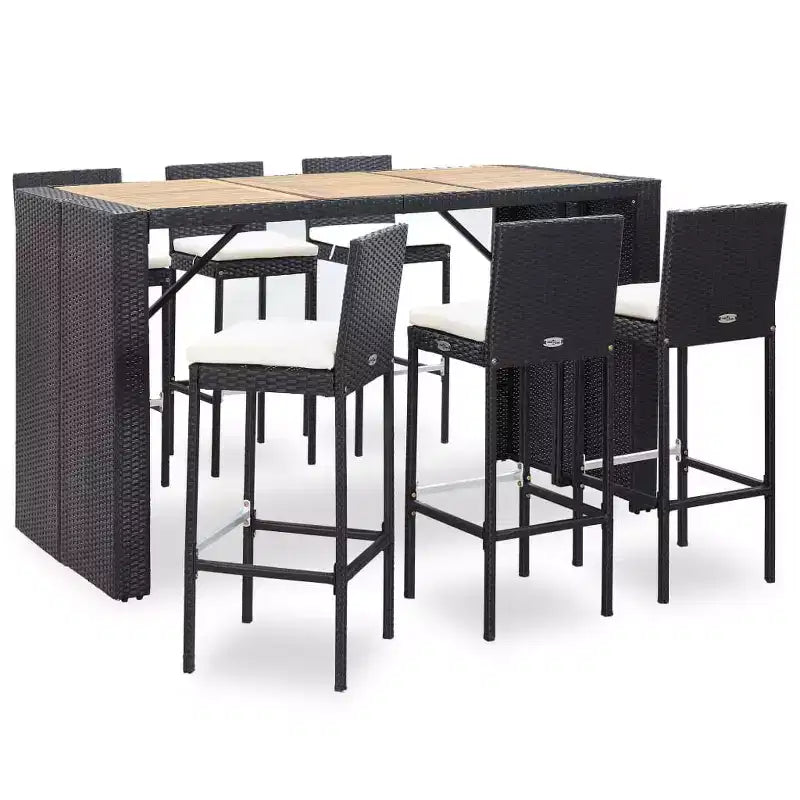 vidaXL Ensemble de bar de jardin 7 pièces Table et chaises de bar d'extérieur en résine tressée noir