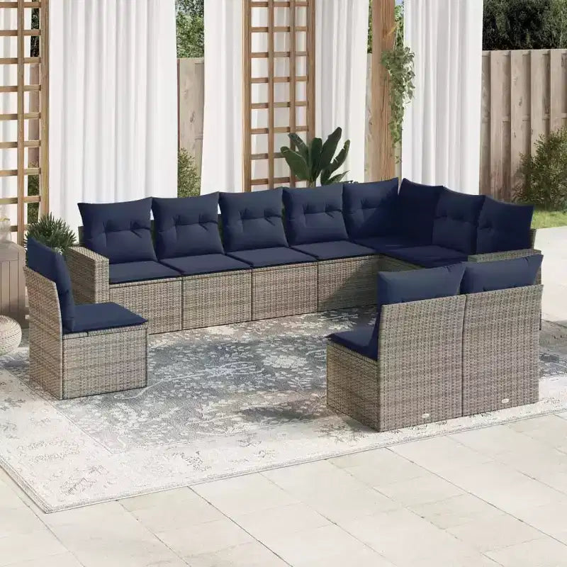 vidaXL Salon de jardin 10 pcs avec coussins Résine tressée