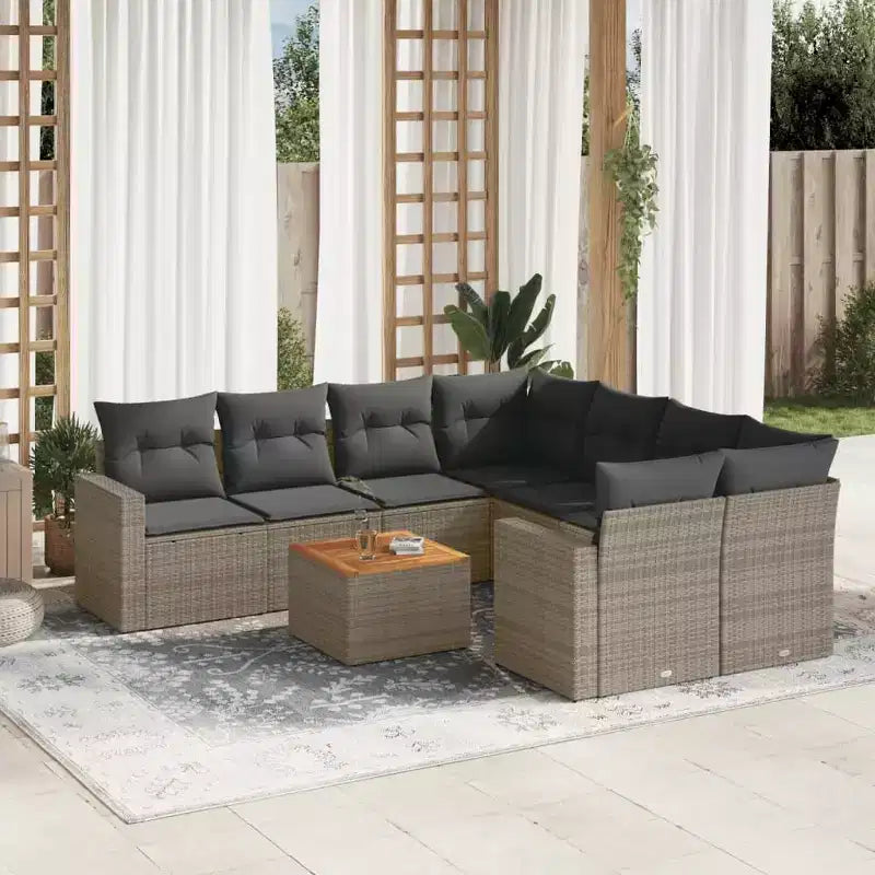 vidaXL Salon de jardin avec coussins 9 pièces résine tressée