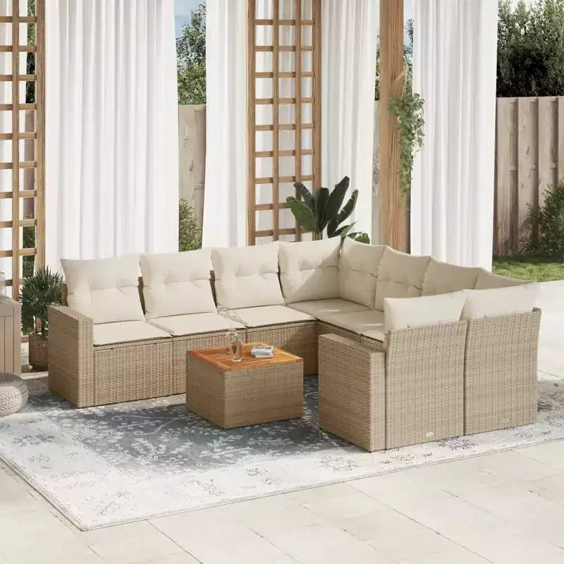 vidaXL Salon de jardin avec coussins 9 pièces résine tressée