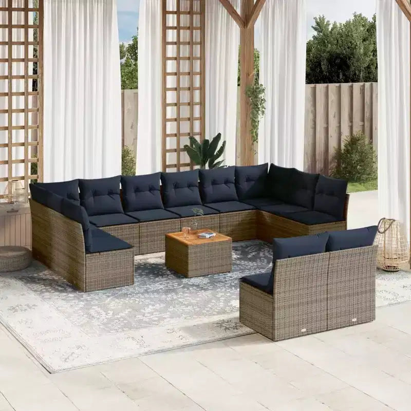 vidaXL Salon de jardin avec coussins, mobilier d'extérieur 13 pièces en résine tressée