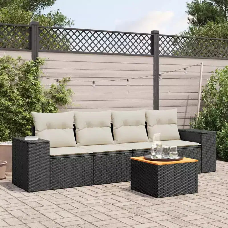 vidaXL Salon de jardin avec coussins, mobilier d'extérieur 5 pièces en poly rotin
