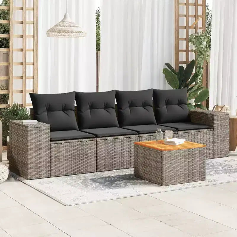 vidaXL Salon de jardin avec coussins, mobilier d'extérieur 5 pièces en poly rotin