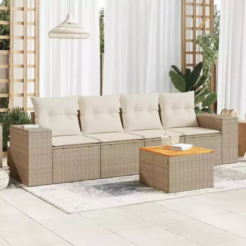 vidaXL Salon de jardin avec coussins, mobilier d'extérieur 5 pièces en poly rotin