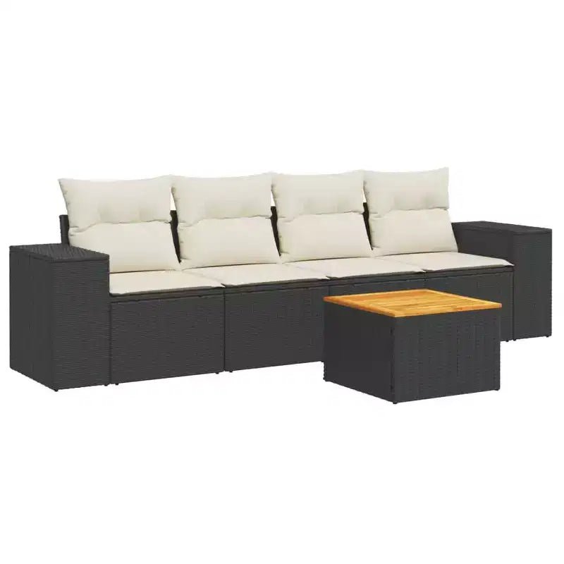 vidaXL Patio Sofa Set with Cushions Outdoor Furniture 5 Piece Poly Rattan