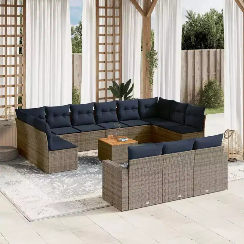 vidaXL Salon de jardin 14 pièces avec coussins en rotin synthétique gris