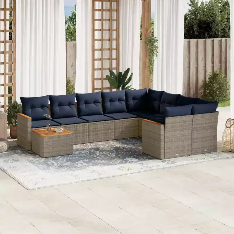 vidaXL Salon de jardin 10 pcs avec coussins résine tressée
