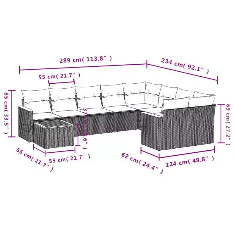 vidaXL Salon de jardin 10 pcs avec coussins résine tressée