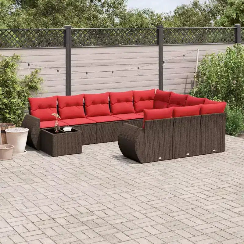 vidaXL Salon de jardin 11 pcs avec coussins résine tressée marron