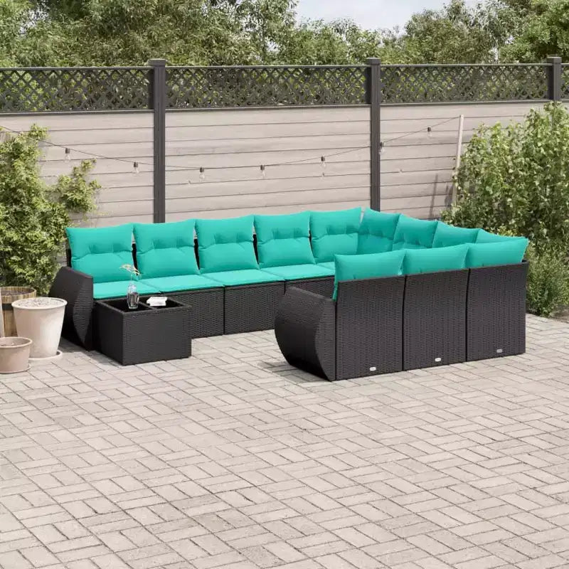 vidaXL Salon de jardin 11 pcs avec coussins résine tressée marron