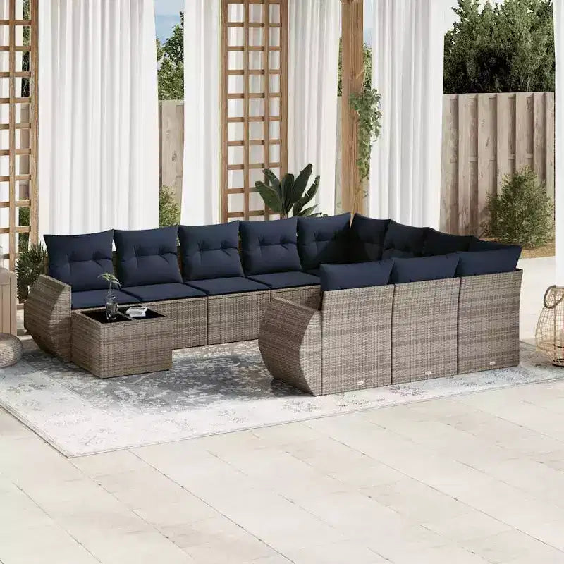 vidaXL Salon de jardin 11 pcs avec coussins résine tressée marron