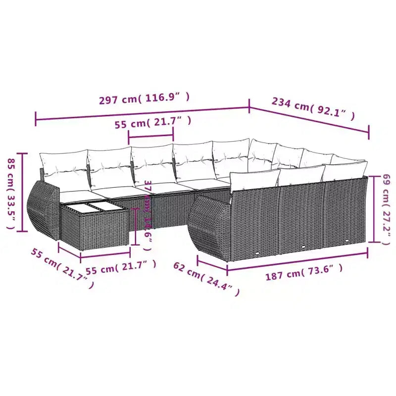 vidaXL Salon de jardin 11 pcs avec coussins résine tressée marron