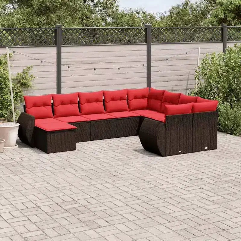 vidaXL Salon de jardin 10 pcs avec coussins résine tressée gris