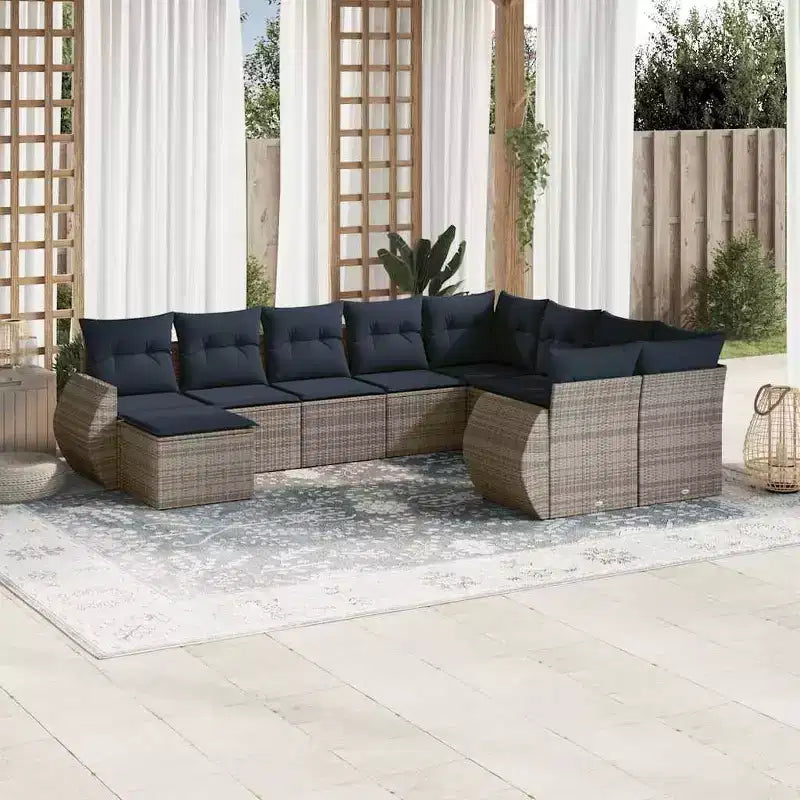 vidaXL Salon de jardin 10 pcs avec coussins résine tressée gris